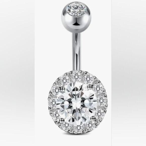 Elegant Silver Tone Crystal Belly Button Rings Navel Stainless Steel Women Jewel - Picture 1 of 16